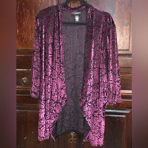 Anywear by Catherine’s Wine & Black Velvet Burnout Open Front Cardigan Sz 4X